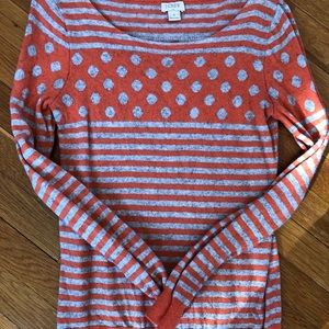 JCrew womens orange/gray poka dot stripe sweater S